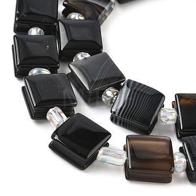 Natural Black Banded Agate/Striped Agate Beads Strands G-F802-B08-01-1