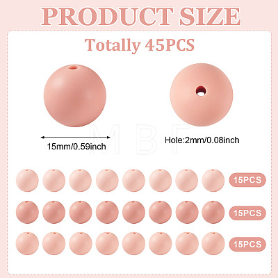 45Pcs 3 Colors Round Silicone Focal Beads SIL-TAD0001-01F-1
