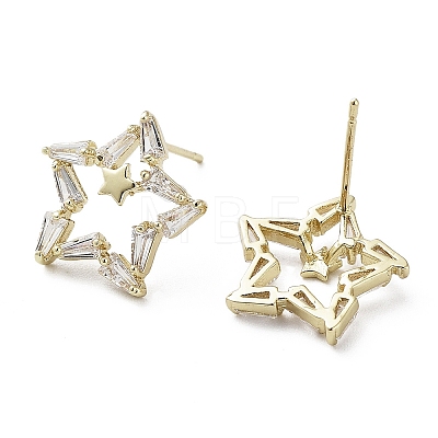 Star Cubic Zirconia Stud Earrings EJEW-G371-05G-1