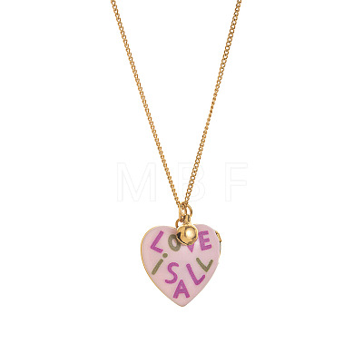 304 Stainless Steel Enamel Printed Mom Heart Locket Pendant Necklaces for Mother's Day Gift WG641EA-09-1