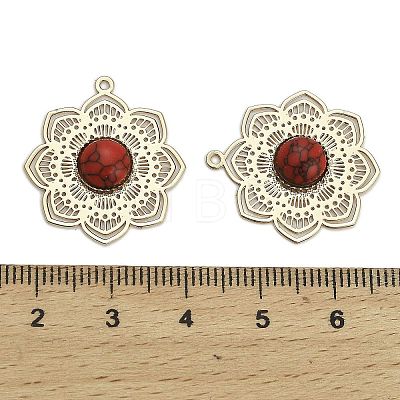 Brass Pave Dyed Synthetic Turquoise Flower Pendants KK-Z088-03G-02-1