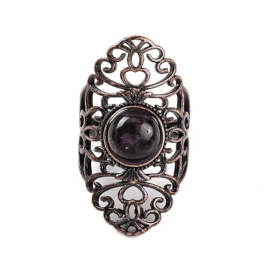 Natural Amethyst Retro Finger Rings RJEW-B067-02R-28-1