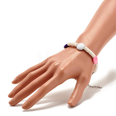 Polymer Clay Heishi Beaded Bracelet with Flat Round for Women BJEW-JB07550-1