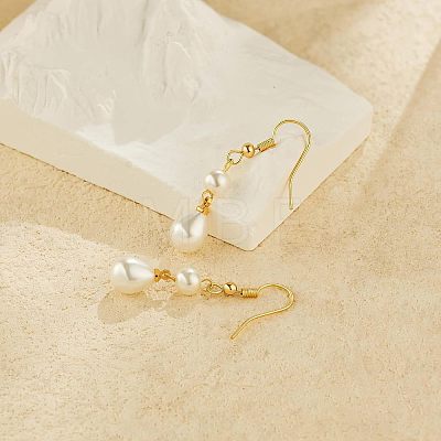 Teardrop Alloy Imitation Plastic Pearl Dangle Earrings FS-WG3074F-01-1