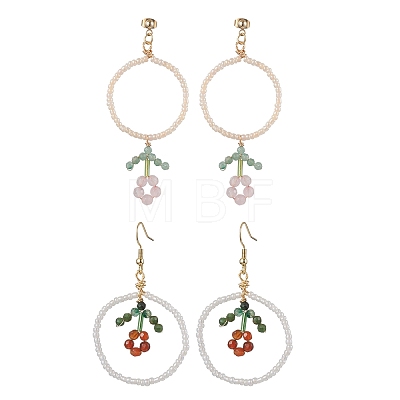 Flower Colorful Glass Seed Beads Dangle Earrings EJEW-MZ00148-1