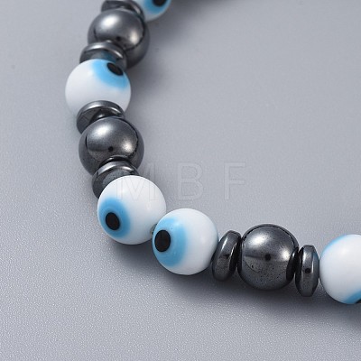 Handmade Evil Eye Lampwork Beads Stretch Bracelets BJEW-JB04461-01-1