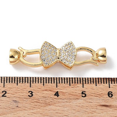 Rack Plating Brass Micro Pave Clear Butterfly Cubic Zirconia Fold Over Clasps KK-Q797-09G-1