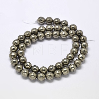 Natural Pyrite Round Beads Strands G-F197-07-6mm-1