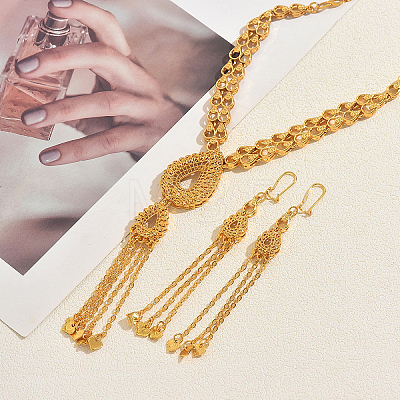 Vintage Alloy Hollow Teardrop Tassel Necklace & Earrings Sets for Women VM3749-1