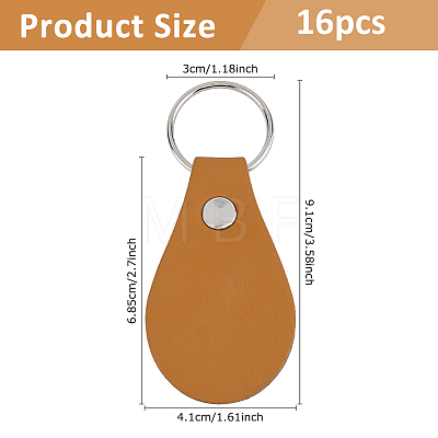 16Pcs Teardrop PU Leather Keychains KEYC-DC0001-47A-1