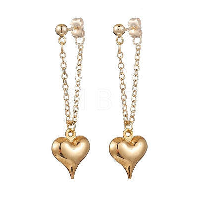 Heart with Chain Charm Brass Earrings EJEW-JE06115-1