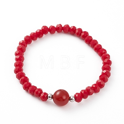 Faceted Glass Beads Stretch Bracelets BJEW-JB05887-1