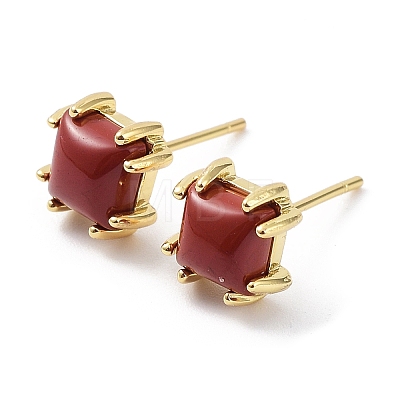 Natural Red Jasper Square Stud Earrings EJEW-B027-14G-1