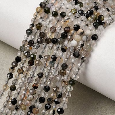 Natural Tourmalinated Quartz Beads Strands G-A318-A03-3mm-01-1