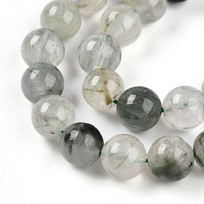 Natural Green Rutilated Quartz Round Beads Strands G-T140-8mm-02-1