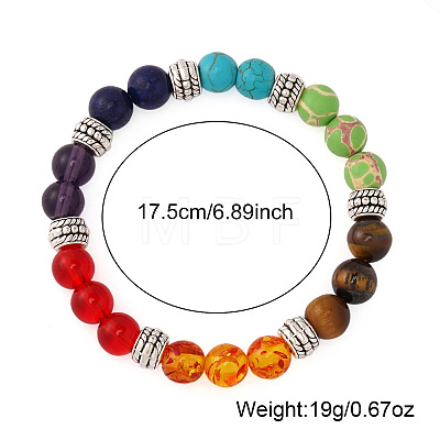 7 Chakra Gemstone and Alloy Round Beaded Stretch Bracelets TK2195-1