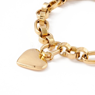 201 Stainless Steel Heart Charm Bracelet for Women STAS-P304-28G-1