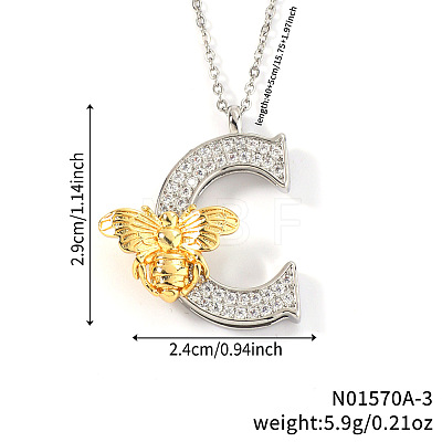Brass Micro Pave Clear Cubic Zirconia Bee Initial Pendant Necklaces FS-WGF5E80-03-1