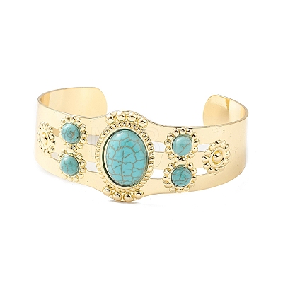 Resin Oval Beaded Open Cuff Bangle LS-BJEW-F452-01B-1