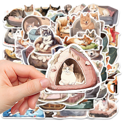 50Pcs Waterproof PVC Dog Cat Stickers Set PW-WG21349-01-1