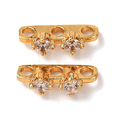 Brass Pave Clear Cubic Zirconia 3-Hole Spacer Bars KK-K422-21G-1