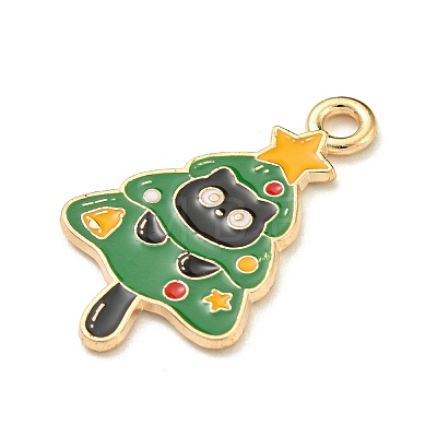 Christmas Kitty Alloy Enamel Pendants X-ENAM-I060-02B-1