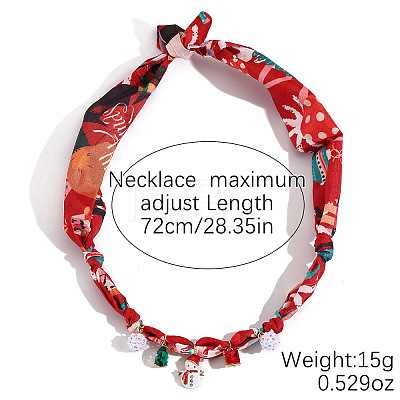 Christmas Alloy Enamel & Rhinestone & Resin & Acrylic Snowman Pendant Printed Cloth Scarf Necklaces for Women FS-WG8696E-06-1