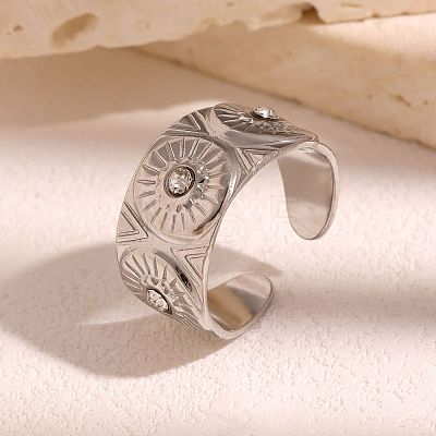 304 Stainless Steel Rhinestone Open Cuff Rings WG2F424-02-1