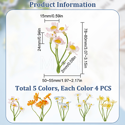 20Pcs 5 Colors Plastic Artificial Daisy Flower Bouquet AJEW-CA0003-72-1