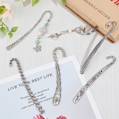 12Pcs 6 Styles Tibetan Style Alloy Bookmark Findings with Holes FIND-SC0008-99-1