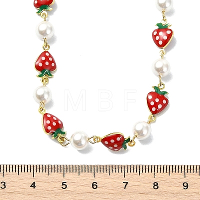 Brass Enamel Red Strawberry Link Chain Necklaces for Women NJEW-JN06121-1