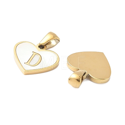304 Stainless Steel Pave Natural White Shell Heart with Initial Slice Pendants STAS-R168-25G-D-1