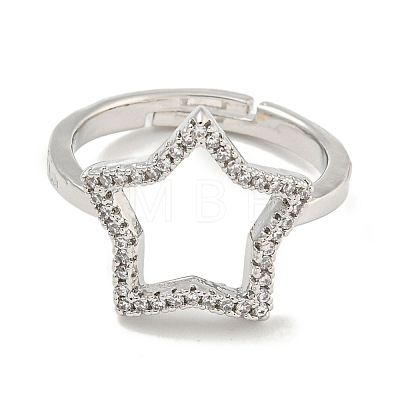 Star Rack Plating Brass Micro Pave Cubic Zirconia Adjustable Rings for Women RJEW-F162-13P-1