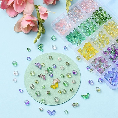 410Pcs 15 Style Transparent Spray Painted Glass Beads GLAA-YW0001-81-1