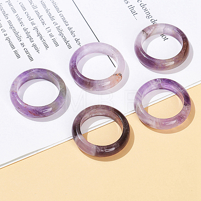 Natural Amethyst Plain Band Finger Rings RJEW-H230-13D-05-1