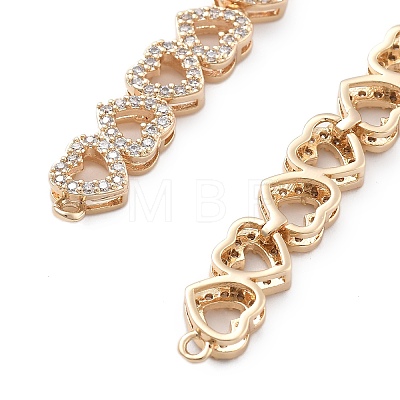 Brass Micro Pave Clear Cubic Zirconia Multi Heart Connector Charms KK-B125-05G-1