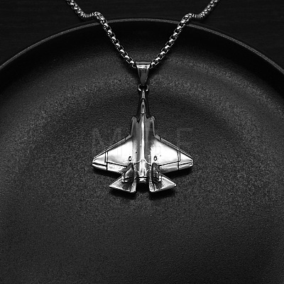 304 Stainless Steel 3D Airplane Pendant Necklaces for Men WG2E2E5-01-1