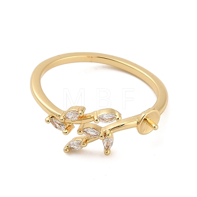 Leaf Brass Micro Pave Cubic Zirconia Cup Peg Ring Settings for Half-drilled Beads KK-NH0009-03G-1