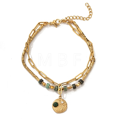Bohemian 304 Stainless Steel Chain & Natural & Synthetic Gemstone Beads Double Layers Bracelets BJEW-C150-01D-G-1