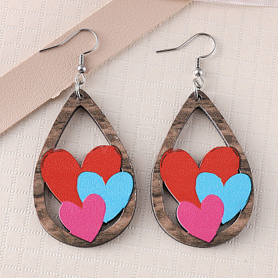 Valentine's Day Wood Dangle Earrings FS-WG2DDA3-04-1