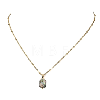 Natural Paua Shell Geometric Pendant 304 Stainless Steel Satellite Chain Necklaces NJEW-JN06352-1