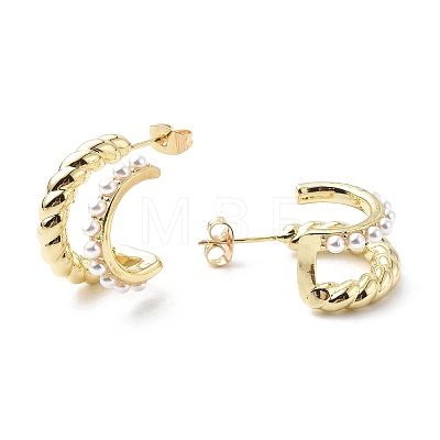 ABS Plastic Pearl Beaded C-shape Stud Earrings for Women EJEW-G333-05G-1