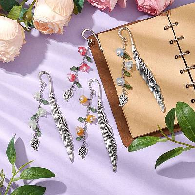 4Pcs 4 Colors Alloy Feather Bookmarks AJEW-TA00024-1