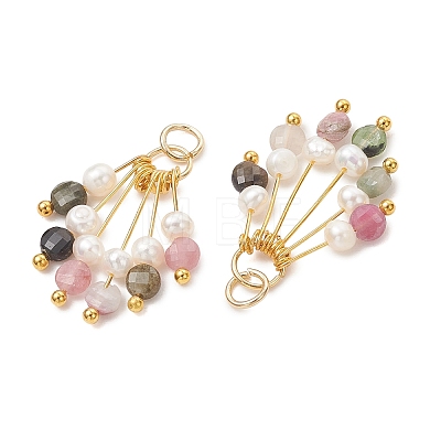 Natural Multicolor Tourmaline and Pearl Pendants PALLOY-JF05739-1