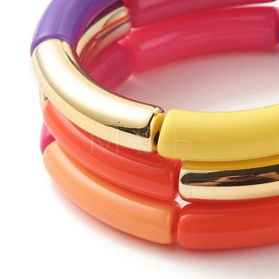 Acrylic Tube Beaded Stretch Bracelets Set BJEW-JB07775-1