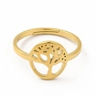 Ion Plating(IP) 304 Stainless Steel Tree of Life Adjustable Ring for Women RJEW-B027-26G-1