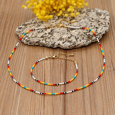 Bohemian Round Glass Seed Beaded Necklaces for Summer Vacation Casual Jewelry JB7910-1