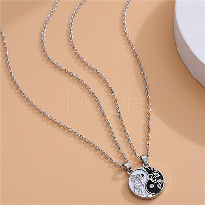 Alloy Enamel Black and White Yin-yang Gragon Split Pendant Necklaces for Friends Couple WG224AC-01-1