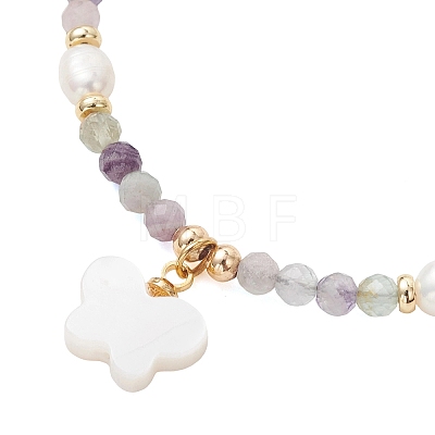 Butterfly Natural Cultured Freshwater Pearl Charm Bracelets BJEW-JB13547-01-1