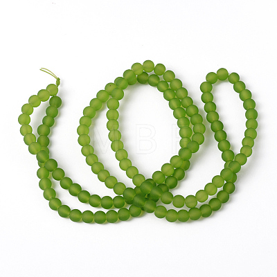 Lime Green Frosted Round Transparent Glass Bead Strands X-GLAA-S031-6mm-34-1